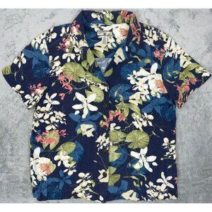 VTG Caribbean Joe‎ Floral Hawaiian Shirt Blue Nature Medium Tropical Rayon